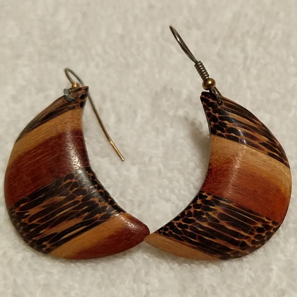 Beautiful wood half moon earrings